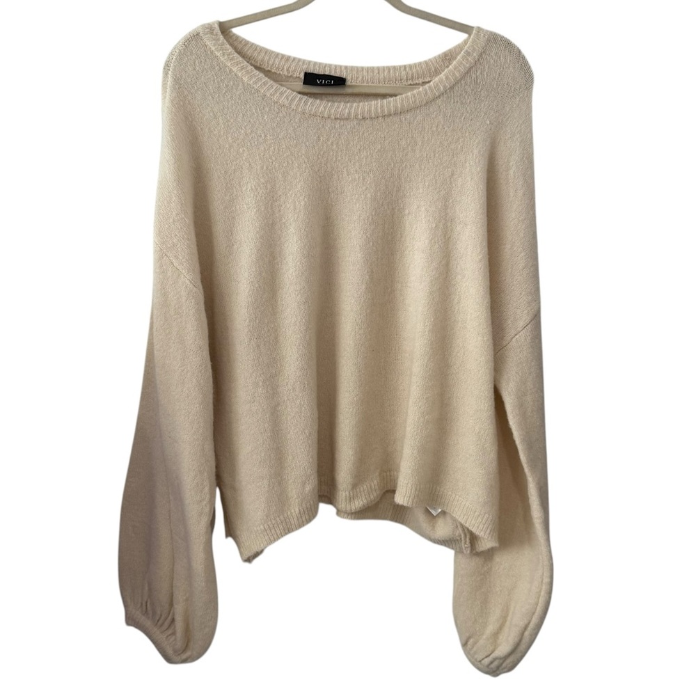 VICI Large Cream Beige Oversized Sweater Balloon Sleeve Knit Pullover